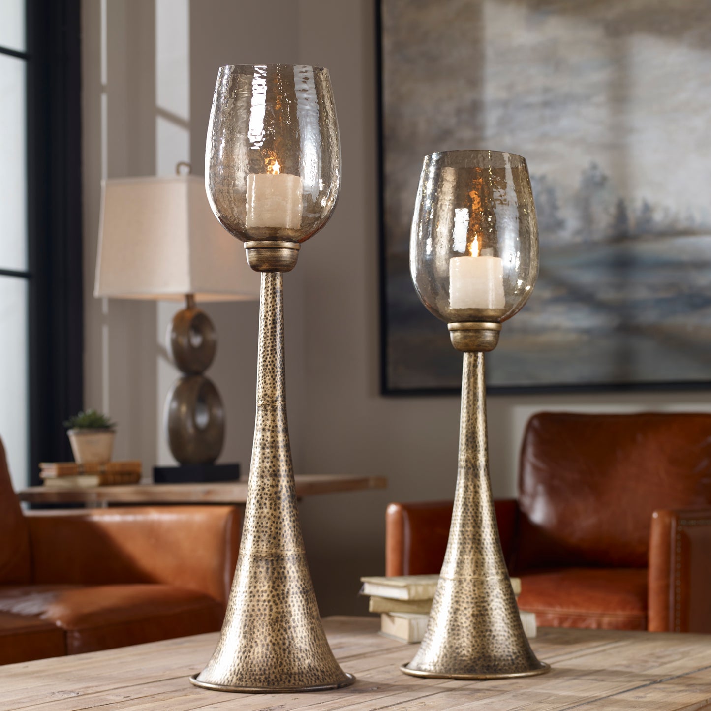 Uttermost 18848 Badal Antiqued Gold Candleholders Set/2