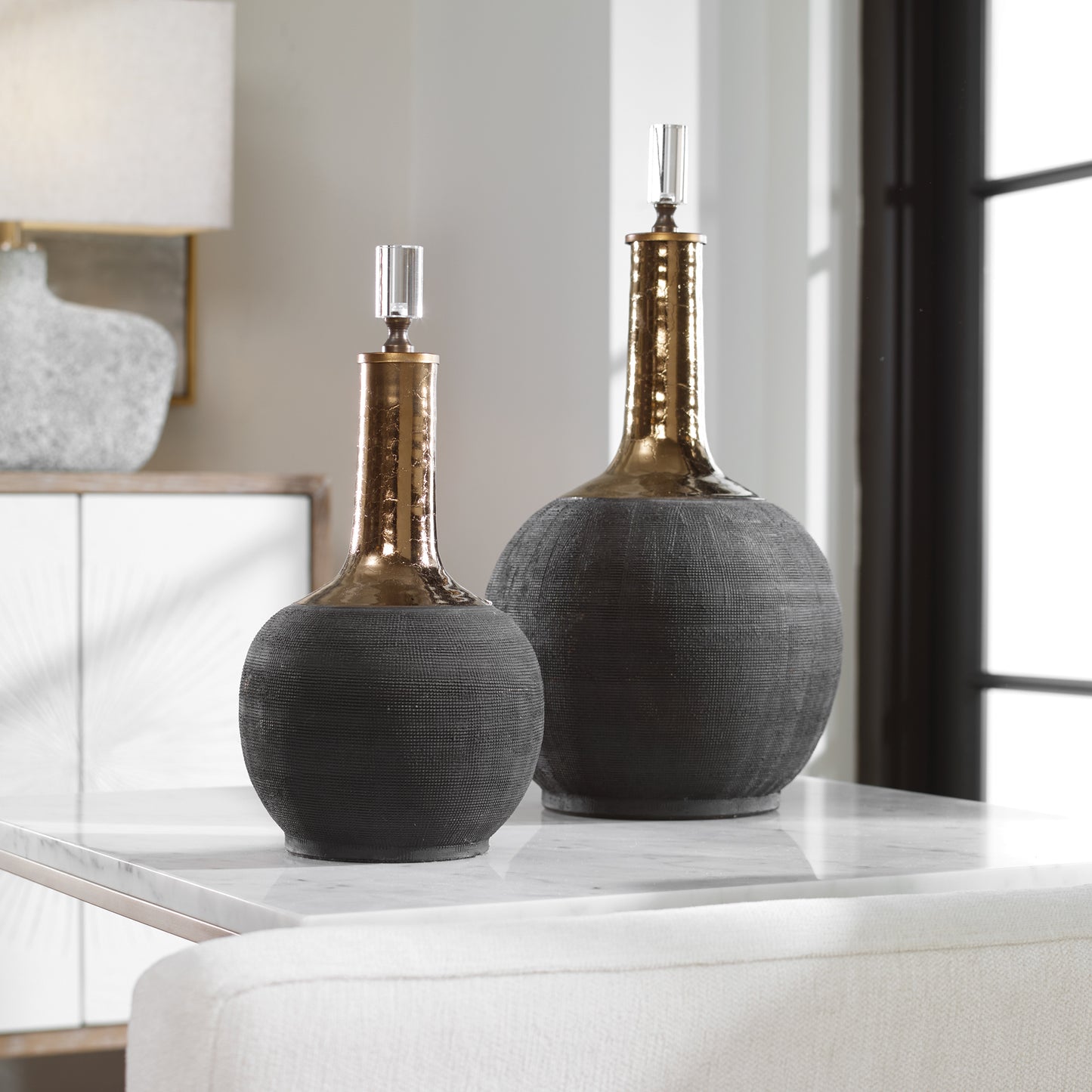 Uttermost 18923 Arnav Matte Black Bottles, S/2