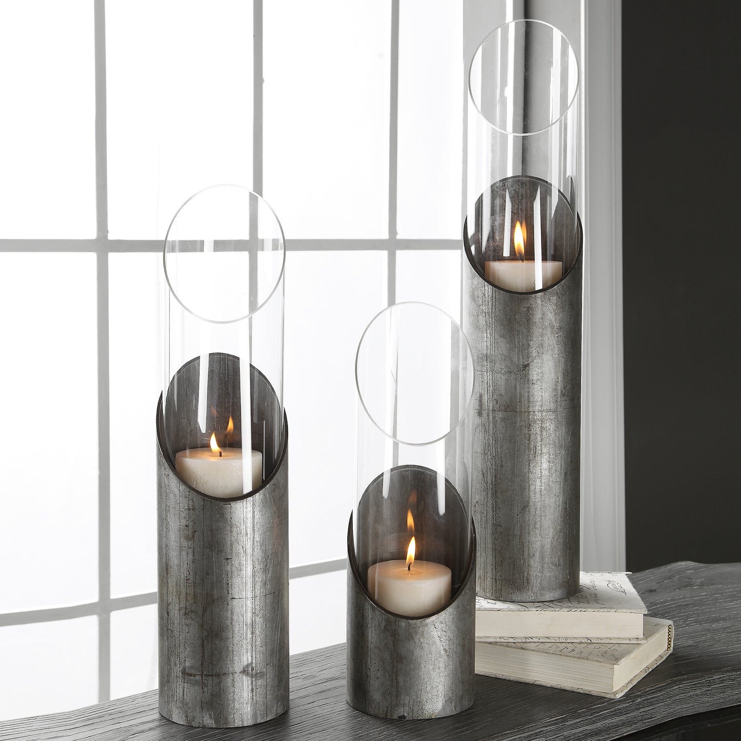 Uttermost 17518 Karter Iron & Glass Candleholders Set/3