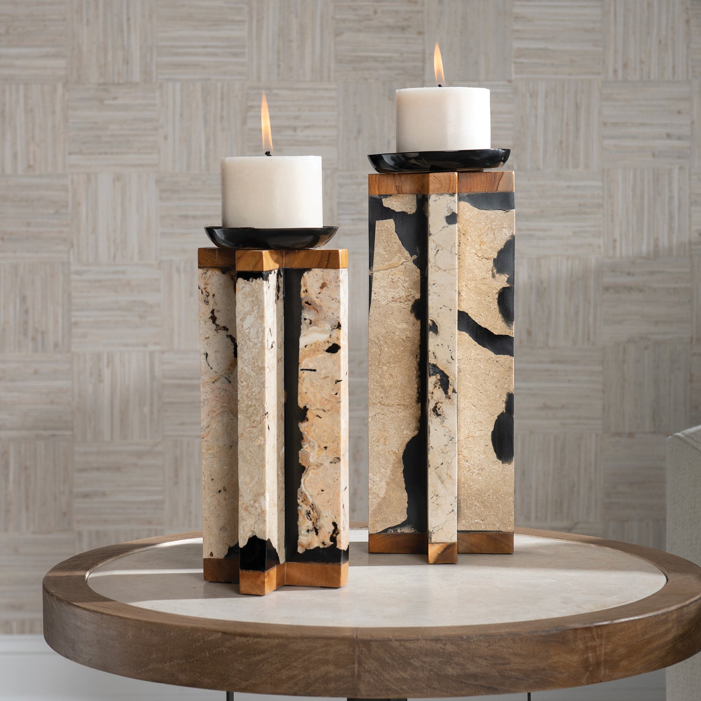 Uttermost 17746 Illini Stone Candleholders, S/2