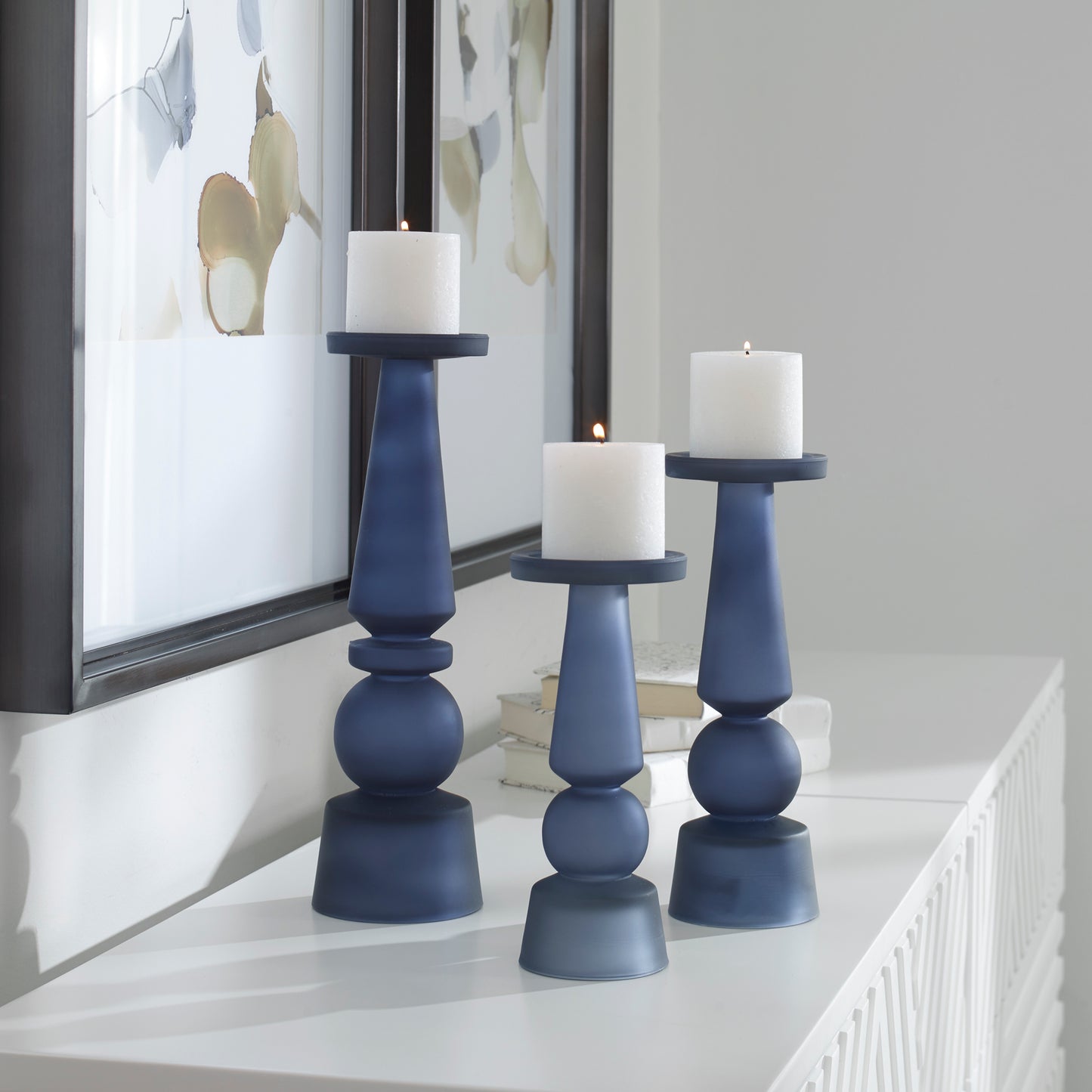Uttermost 17779 Cassiopeia Blue Glass Candleholders, S/3