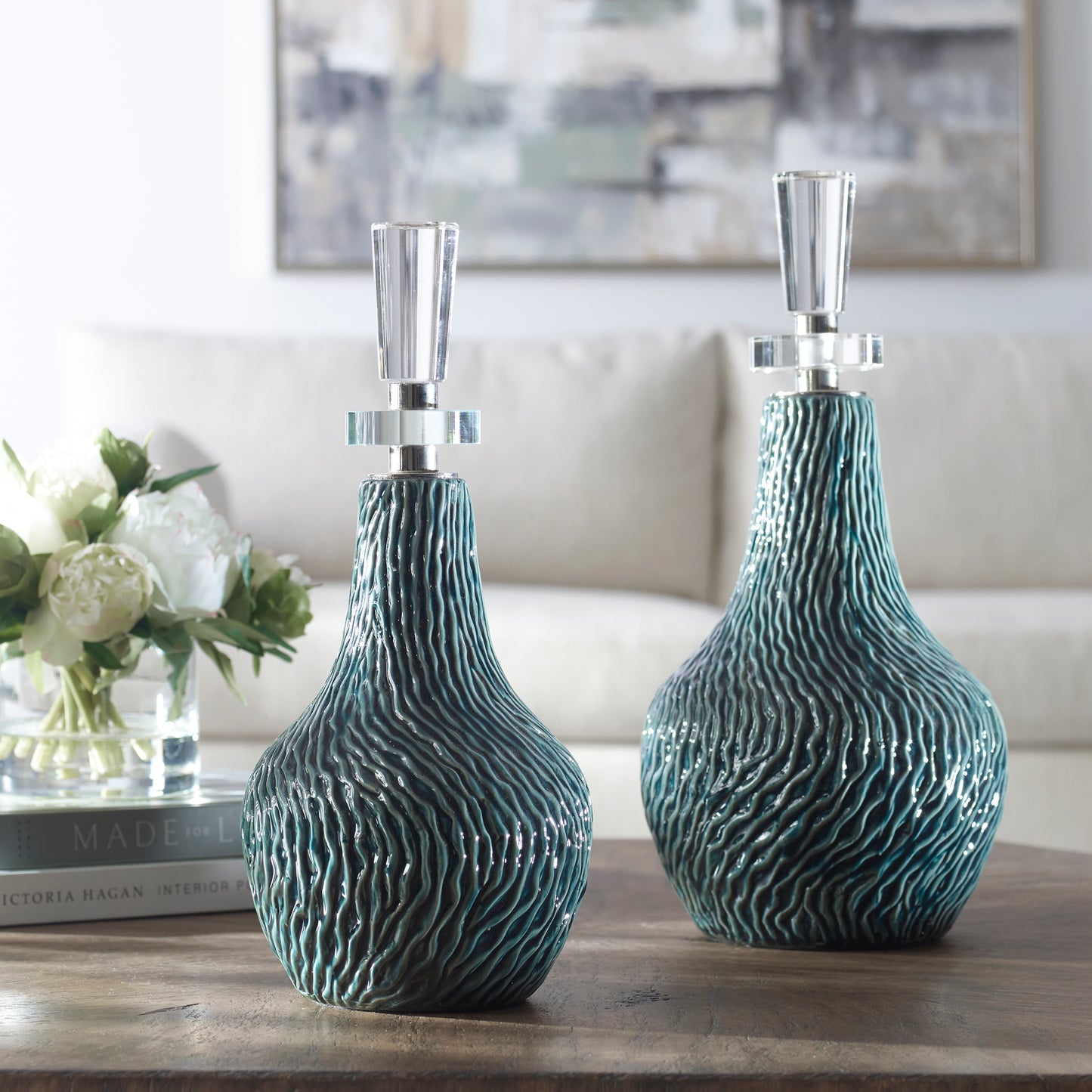 Uttermost 17842 Almera Dark Teal Bottles, S/2
