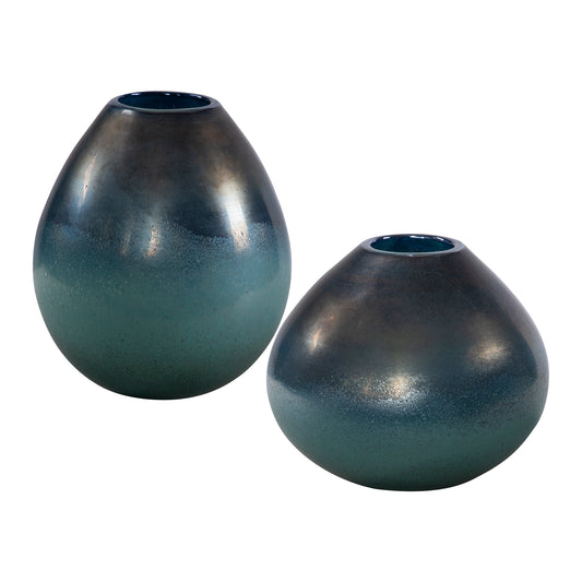 Uttermost 17975 Rian Aqua Bronze Vases, S/2