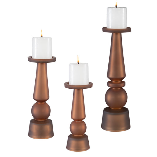 Uttermost 18045 Cassiopeia Butter Rum Glass Candleholders, S/3