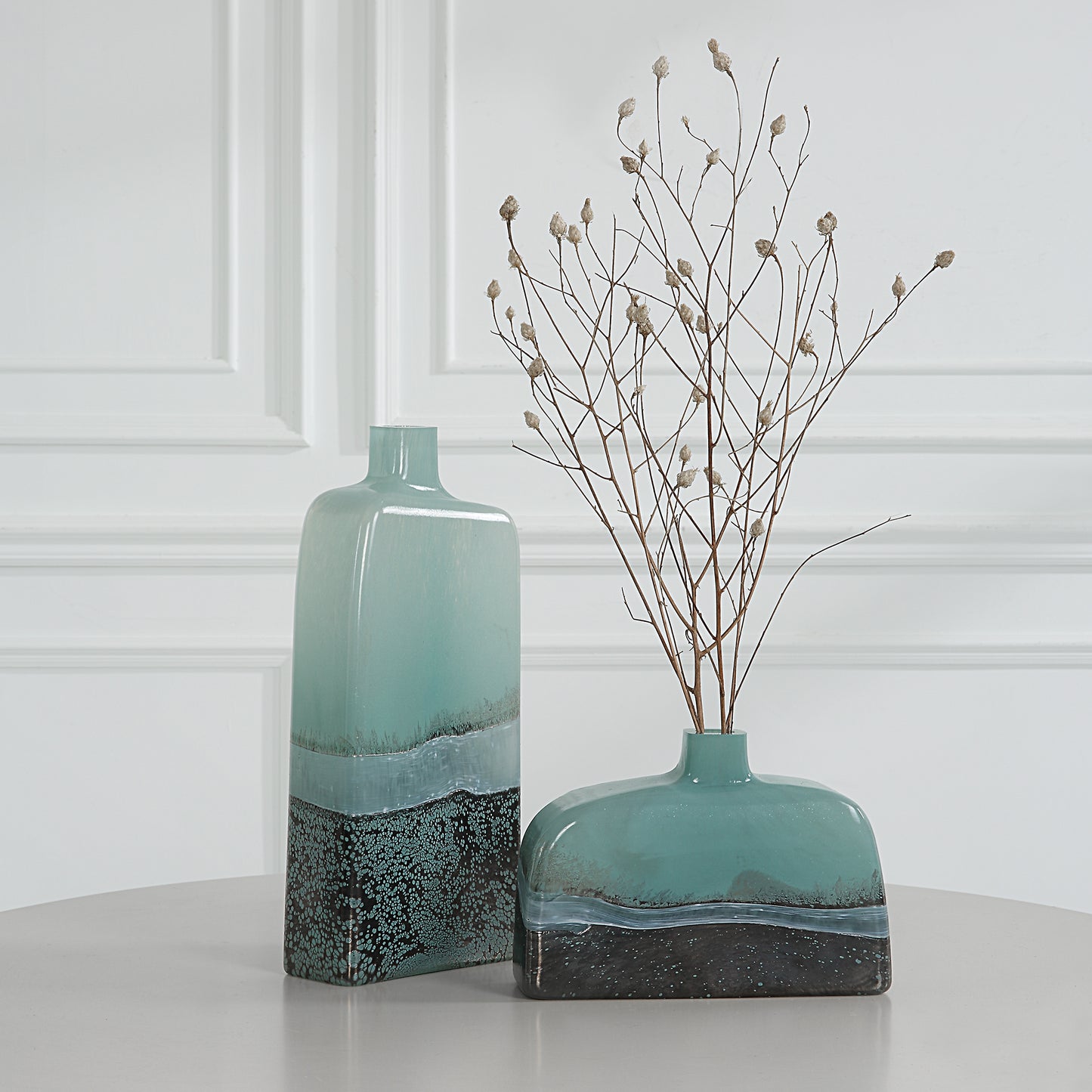 Uttermost 18096 Fuze Aqua & Bronze Vases, Set Of 2
