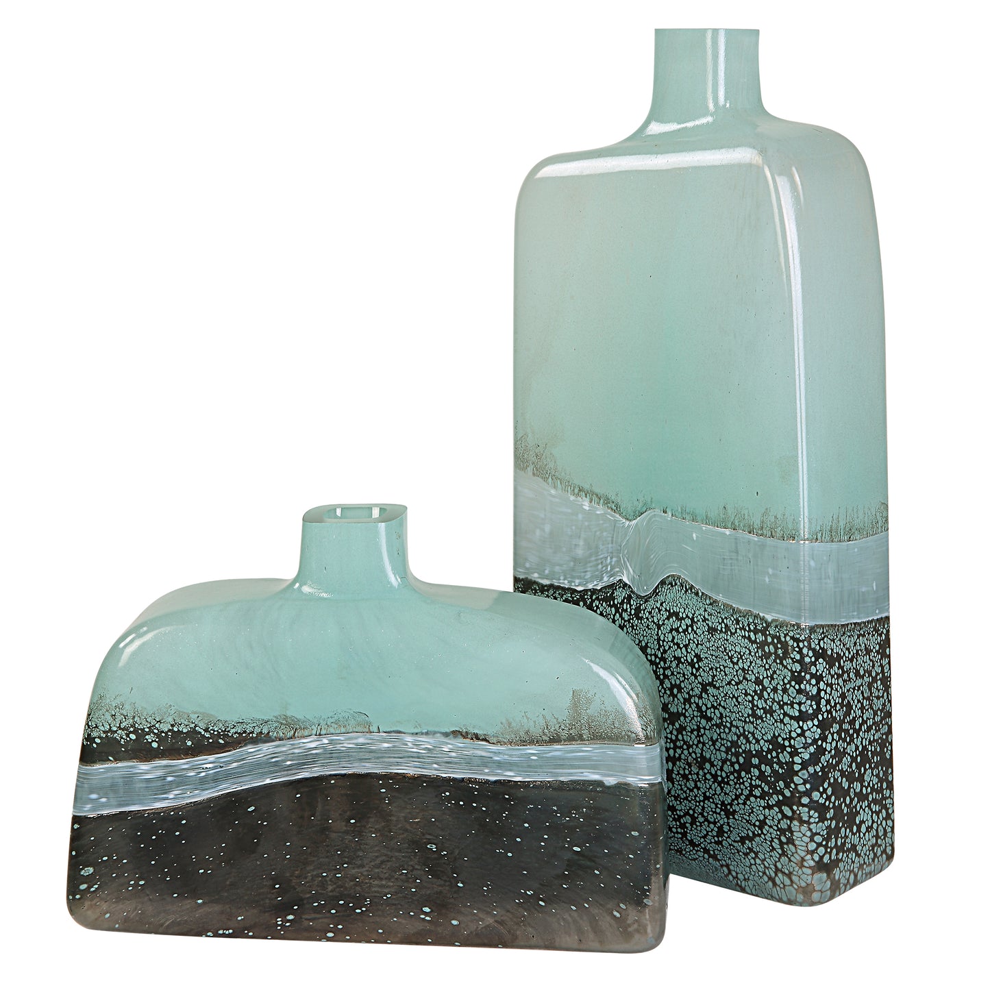 Uttermost 18096 Fuze Aqua & Bronze Vases, Set Of 2