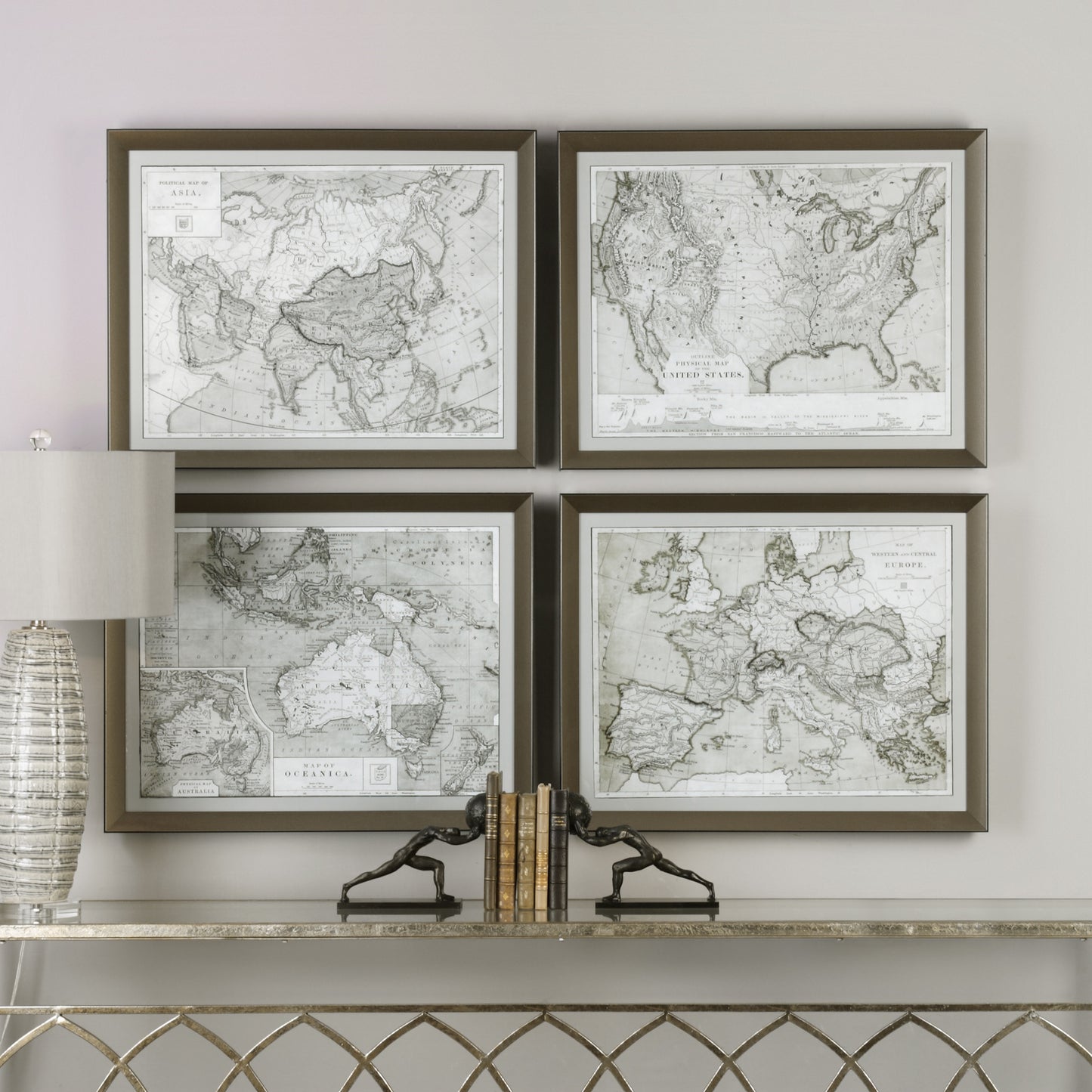 Uttermost 33639 World Maps Framed Prints S/4
