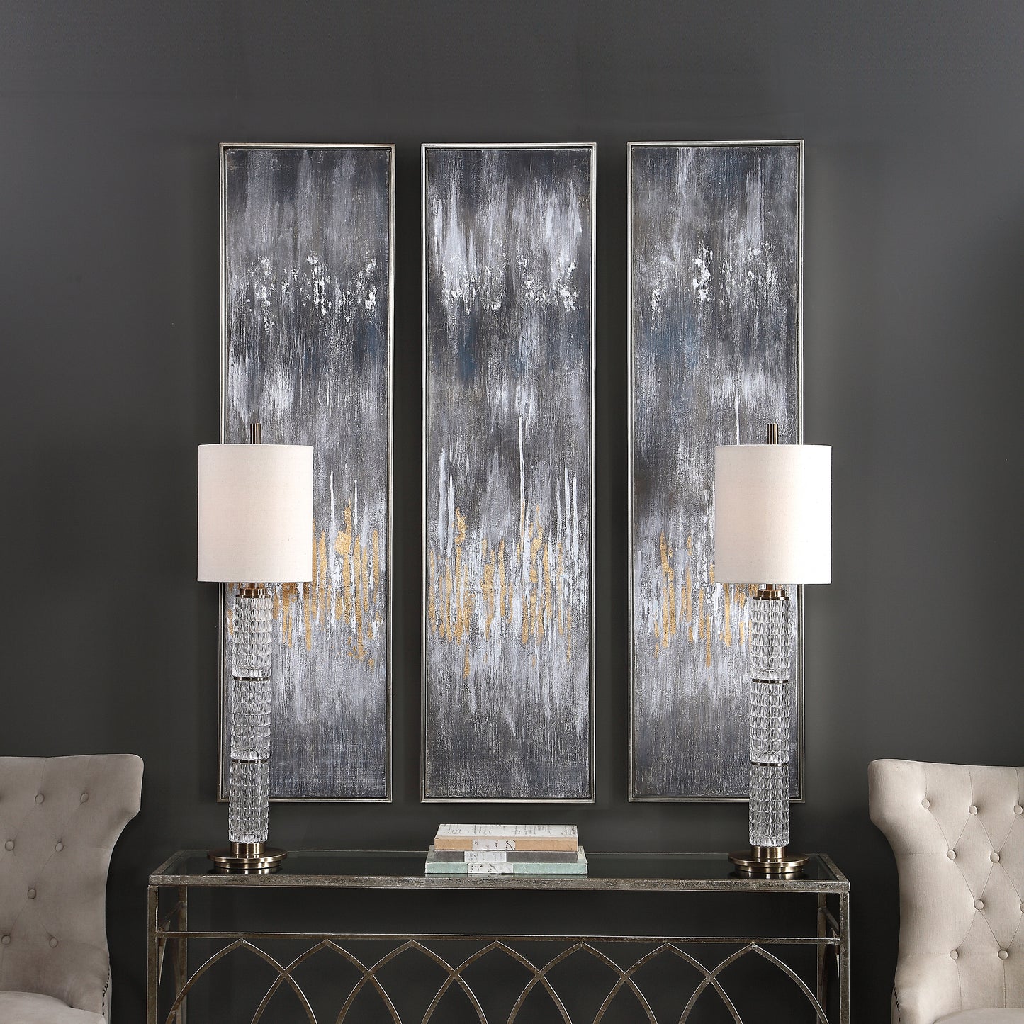 Uttermost 51304 Gray Showers Hand Painted Canvases, Set/3