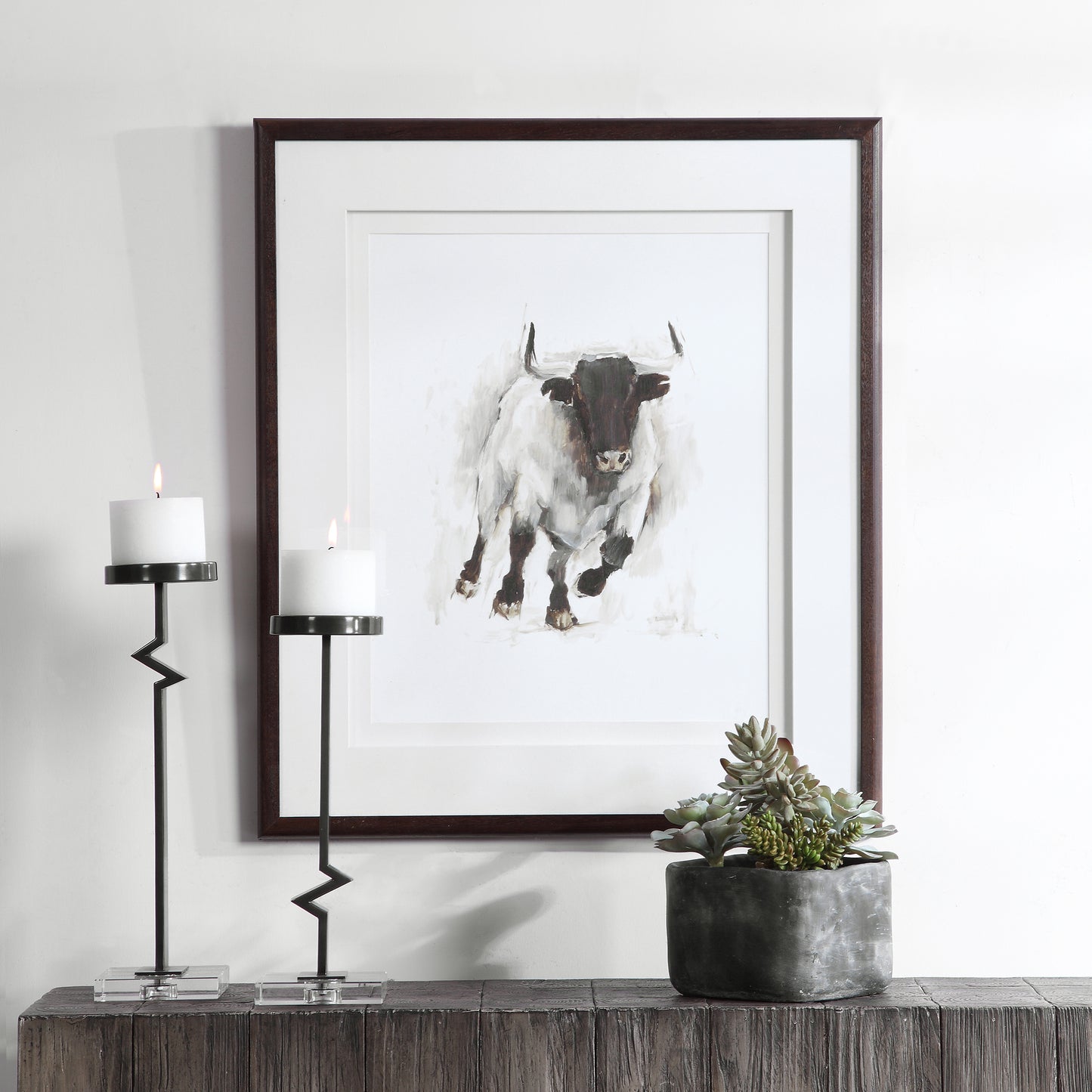 Uttermost 41606 Rustic Bull Framed Animal Print