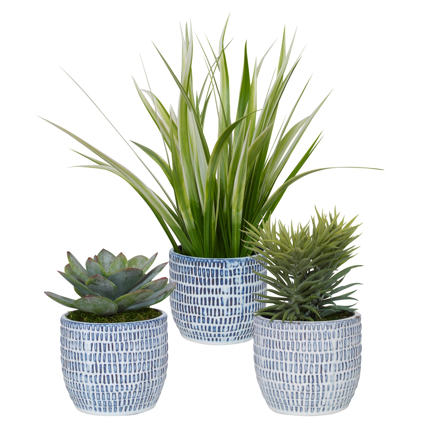 Uttermost 60192 Puebla Greenery In Blue & White Pots, S/3