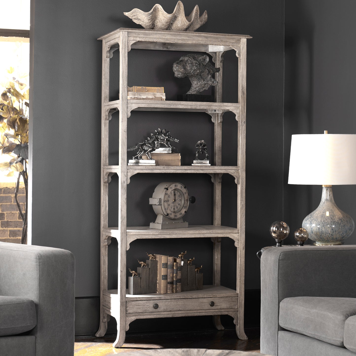 Uttermost 25661 Bridgely Aged White Etagere