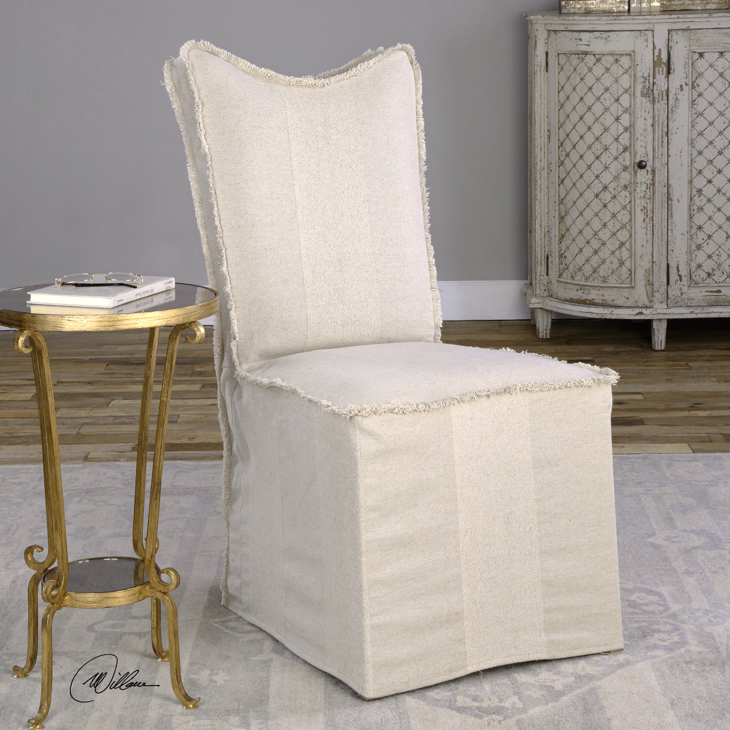 Uttermost 23311-2 Lenore Armless Chairs, Flax, Set Of 2