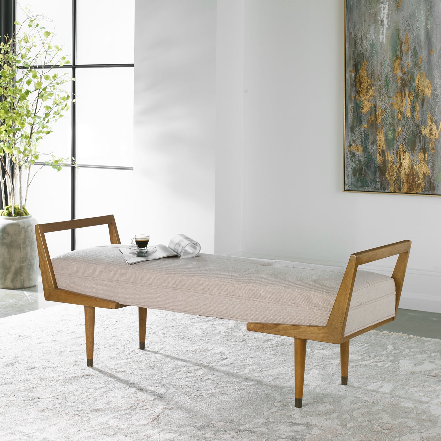 Uttermost 23592 Waylon Modern Ivory Bench