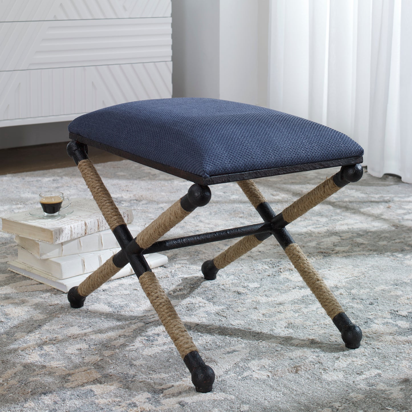Uttermost 23598 Firth Small Navy Fabric Bench