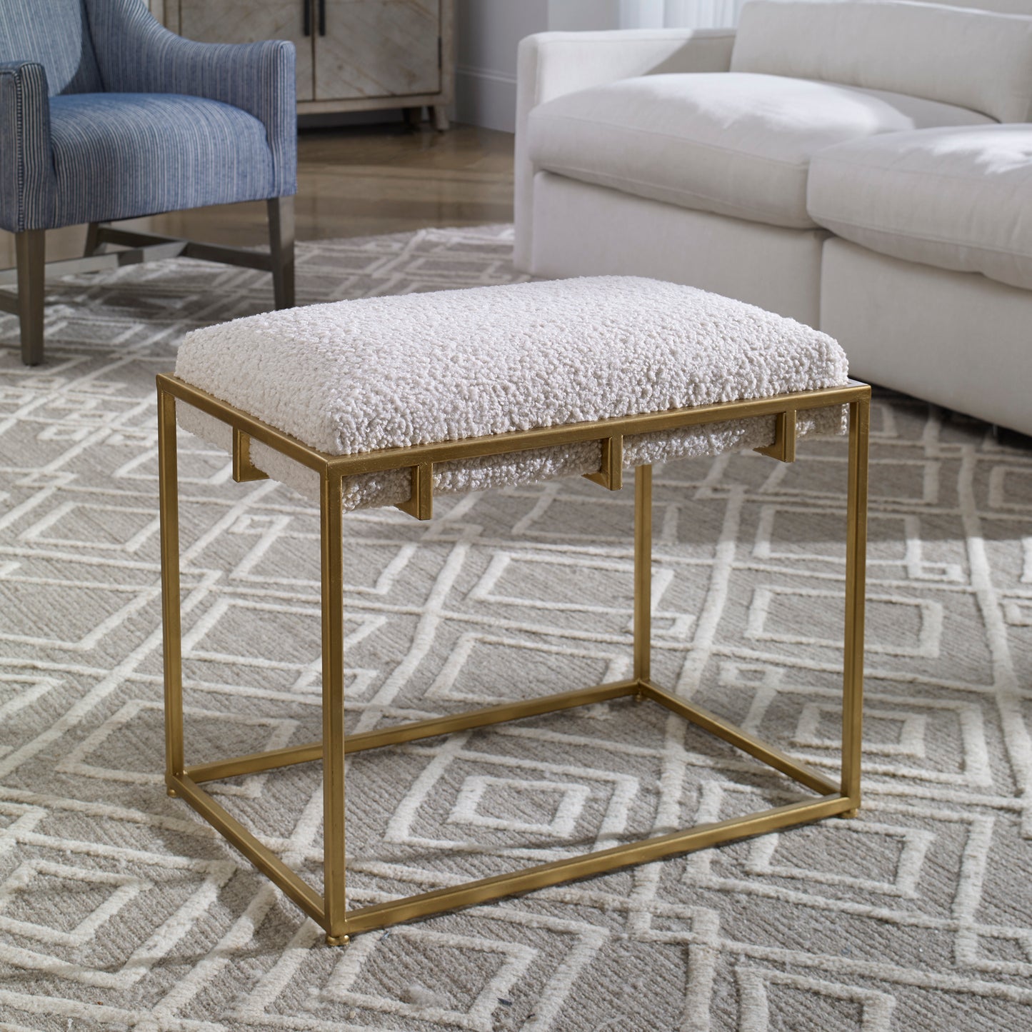 Uttermost 23663 Paradox Small Gold & White Shearling Bench