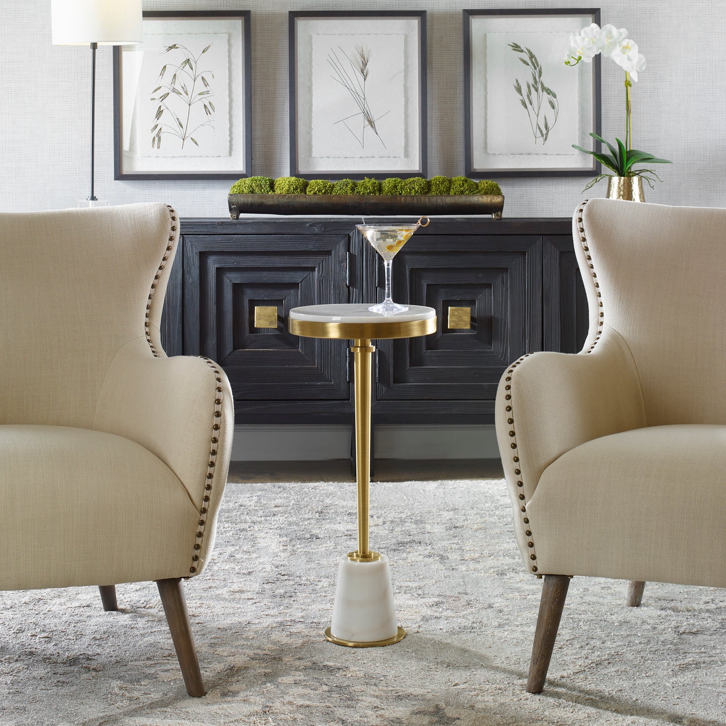Uttermost 25177 Edifice White Marble Drink Table