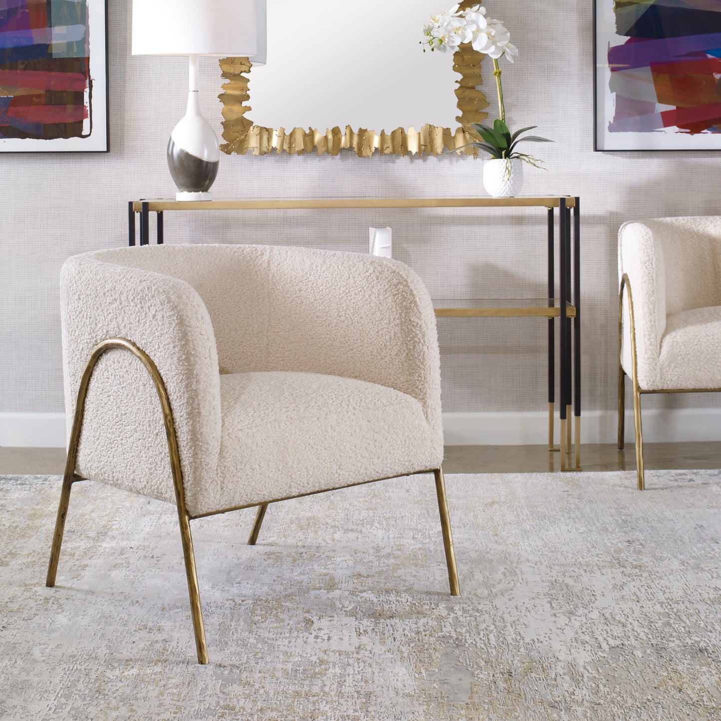 Uttermost 23686 Jacobsen Off White Shearling Accent Chair