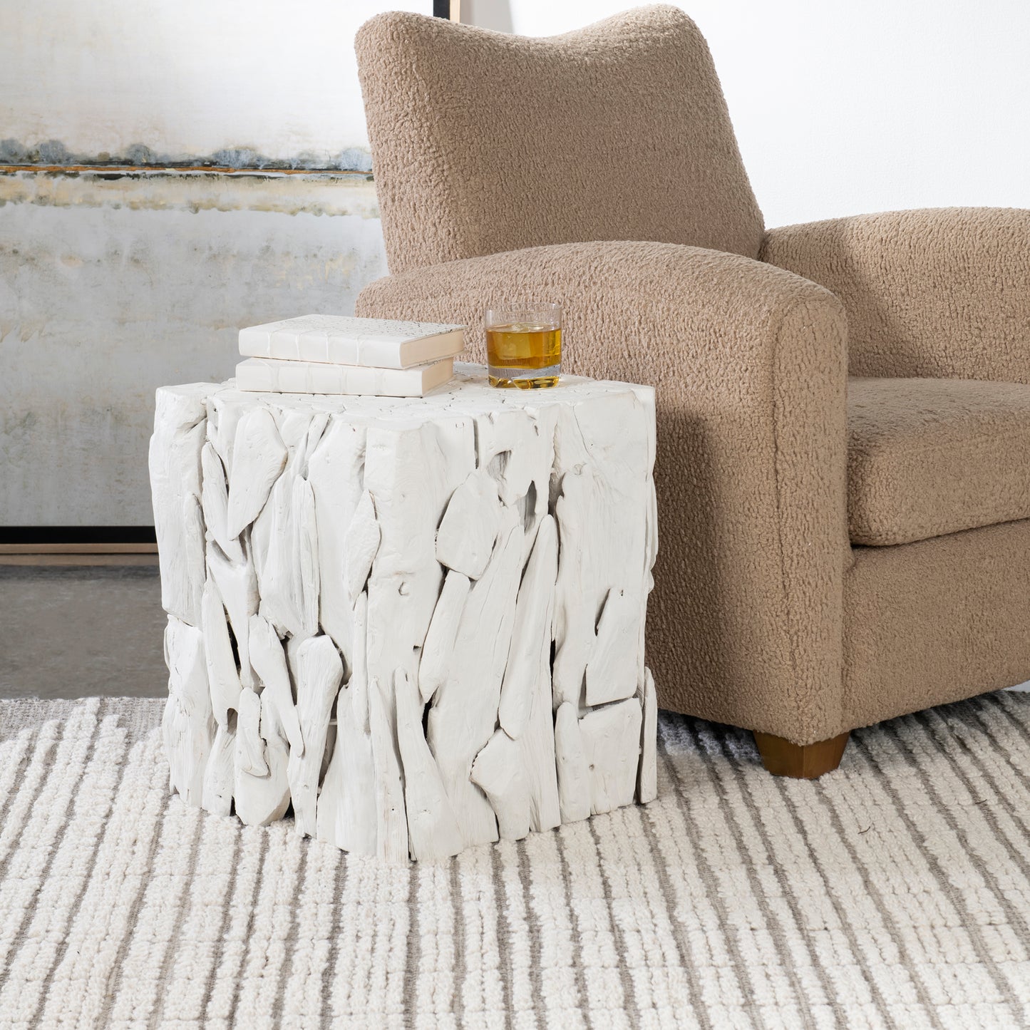 Uttermost 25241 Teak Root White Bunching Cube