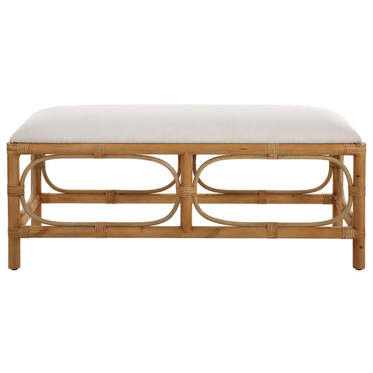 Uttermost 23755 Laguna White Fabric Rattan Bench