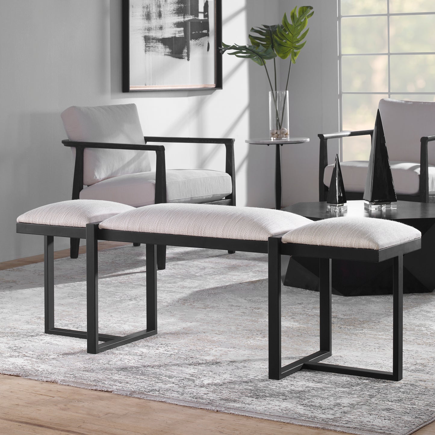 Uttermost 23761 Triple Cloud Modern Upholstered Bench