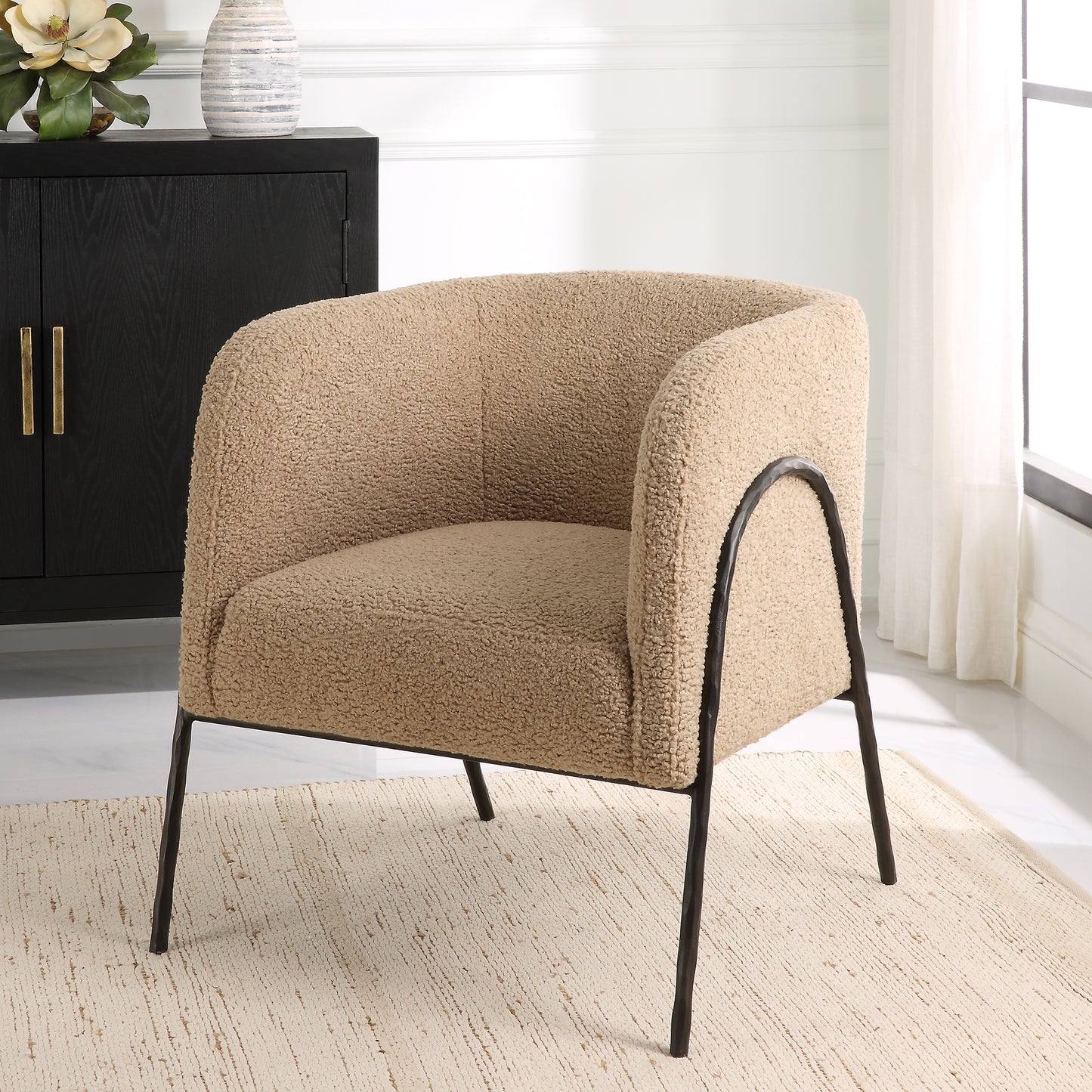 Uttermost 23754 Jacobsen Tan Shearling Barrel Chair