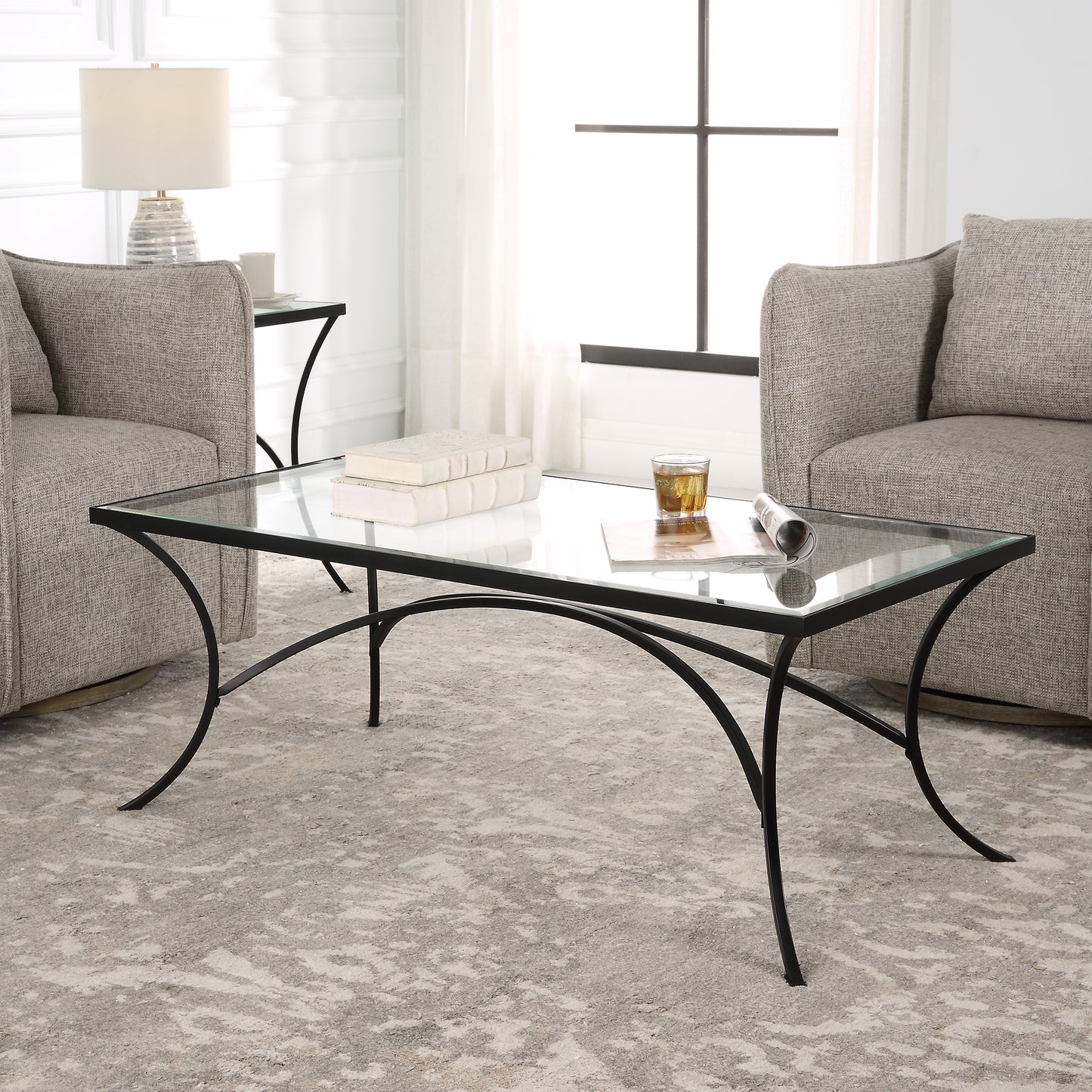 Uttermost 22909 Alayna Black Metal & Glass Coffee Table