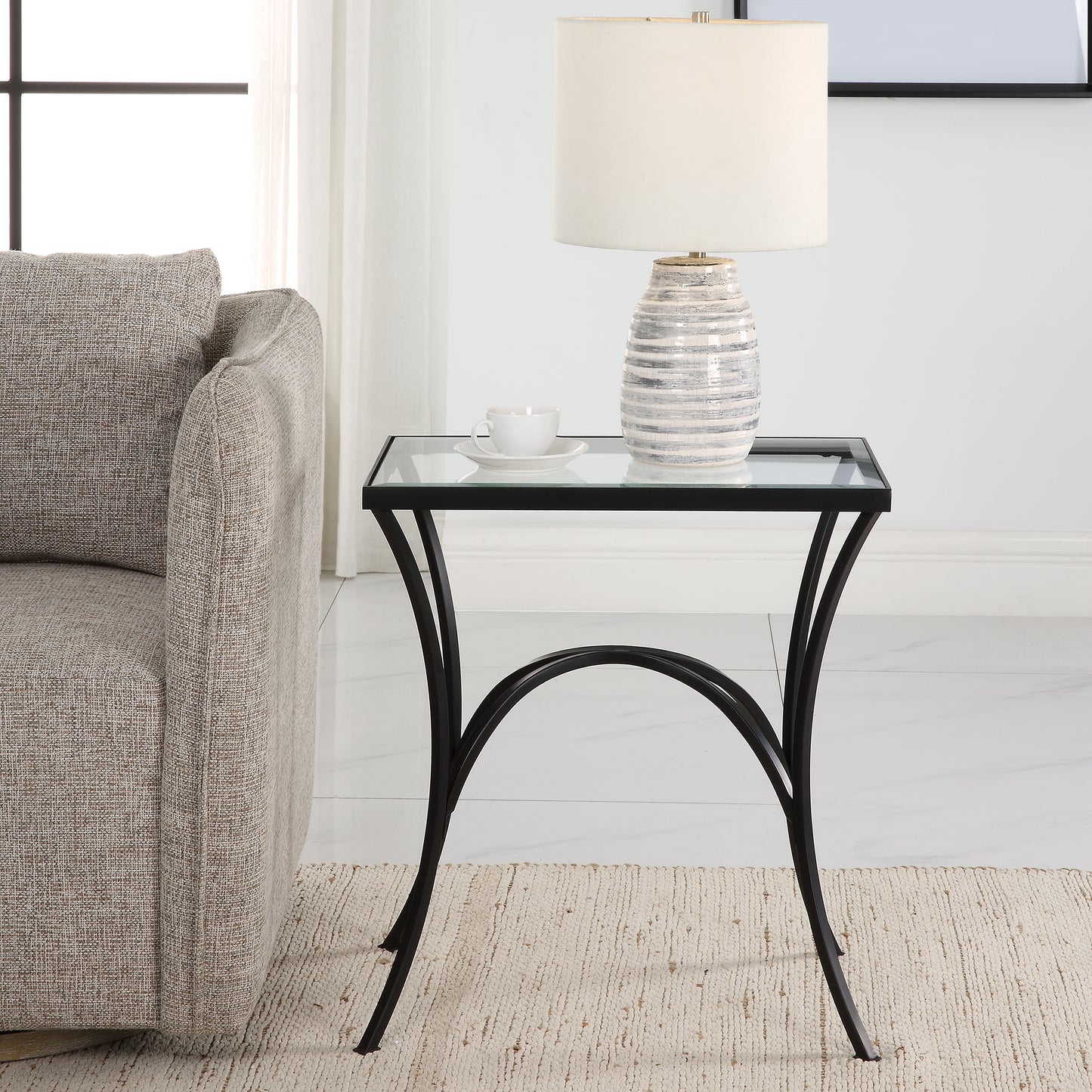 Uttermost 22911 Alayna Black Metal & Glass End Table
