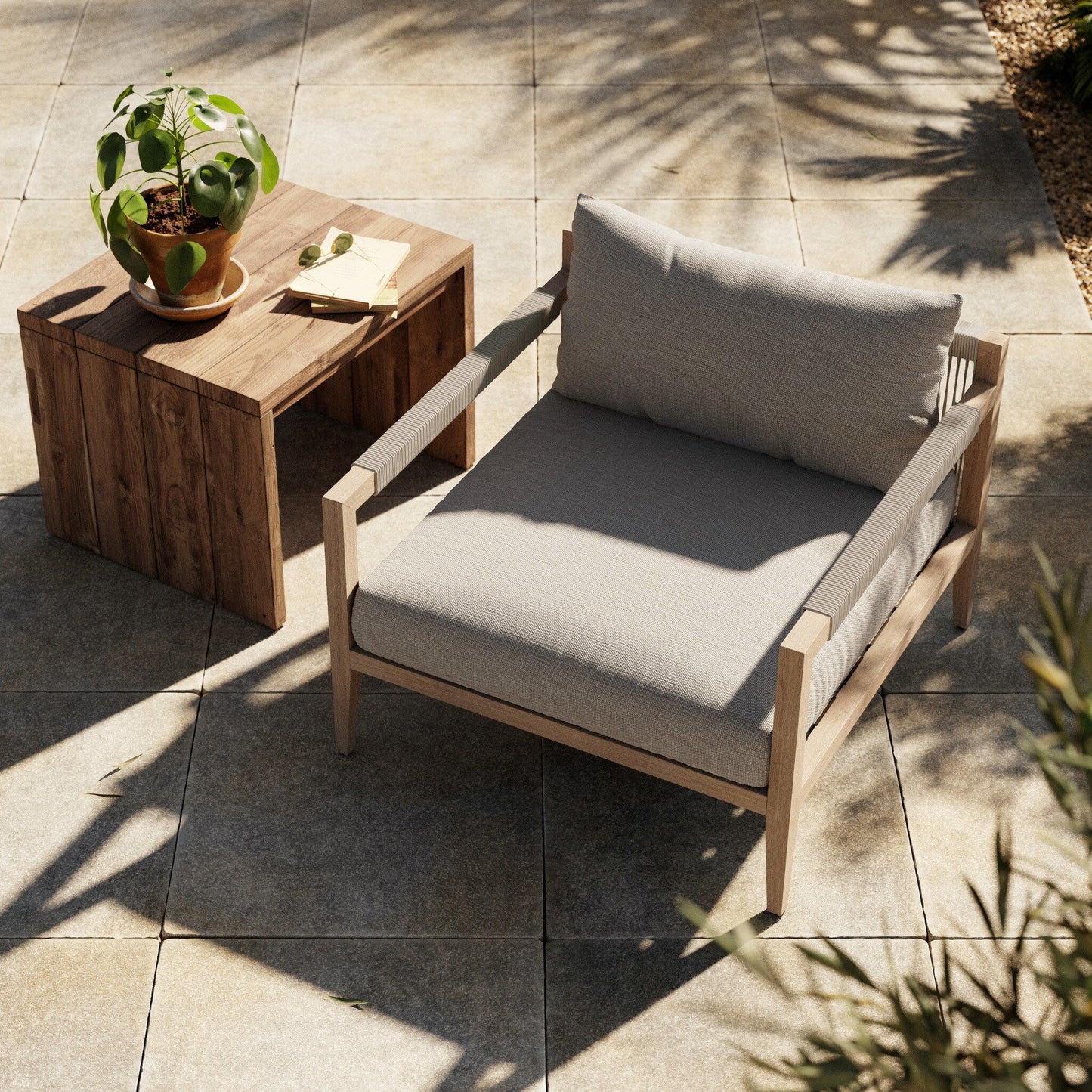 Four Hands JSOL-10002K-561 Sherwood Outdoor Chair, Washed Brown - Venao Grey