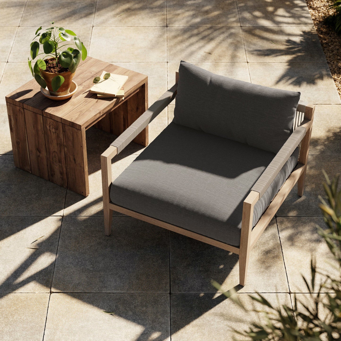 Four Hands JSOL-10002K-562 Sherwood Outdoor Chair, Washed Brown - Venao Charcoal