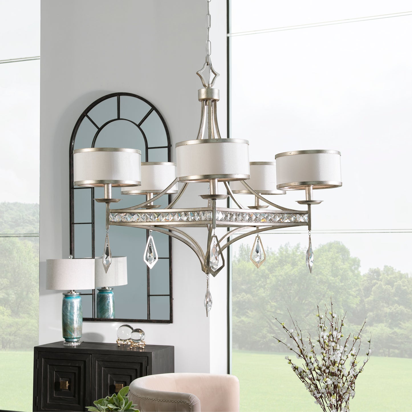 Uttermost 21268 Tamworth 5 Light Silver Champagne Chandelier