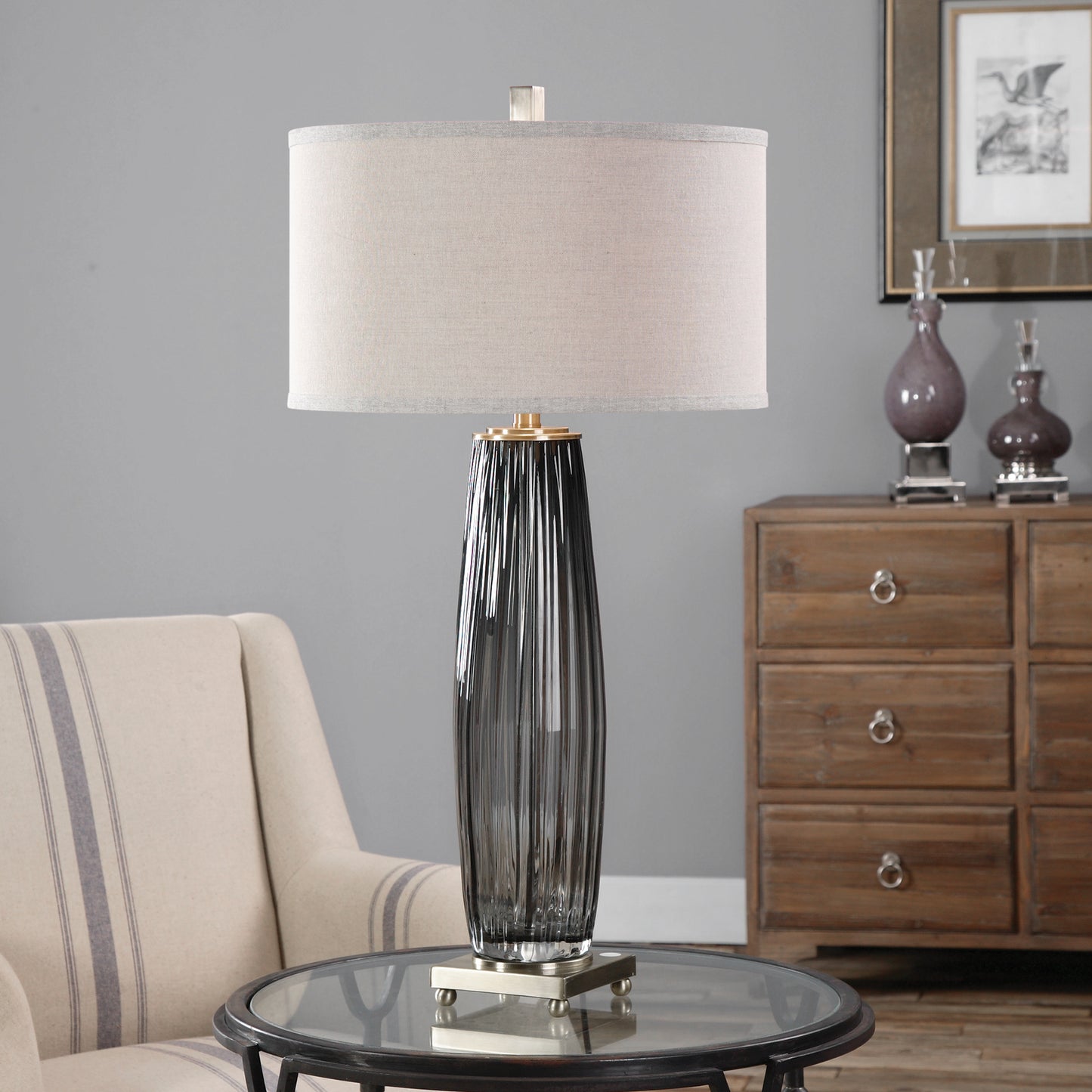 Uttermost 26698-1 Vilminore Gray Glass Table Lamp