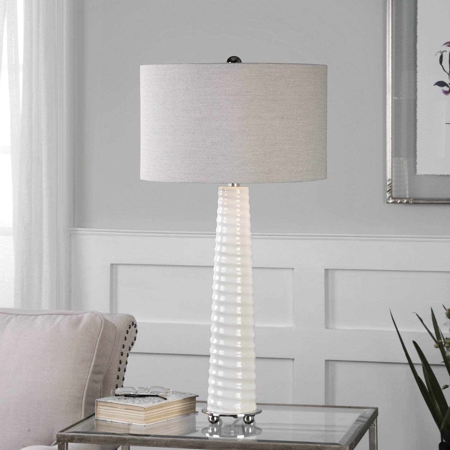 Uttermost 27135-1 Mavone Gloss White Table Lamp