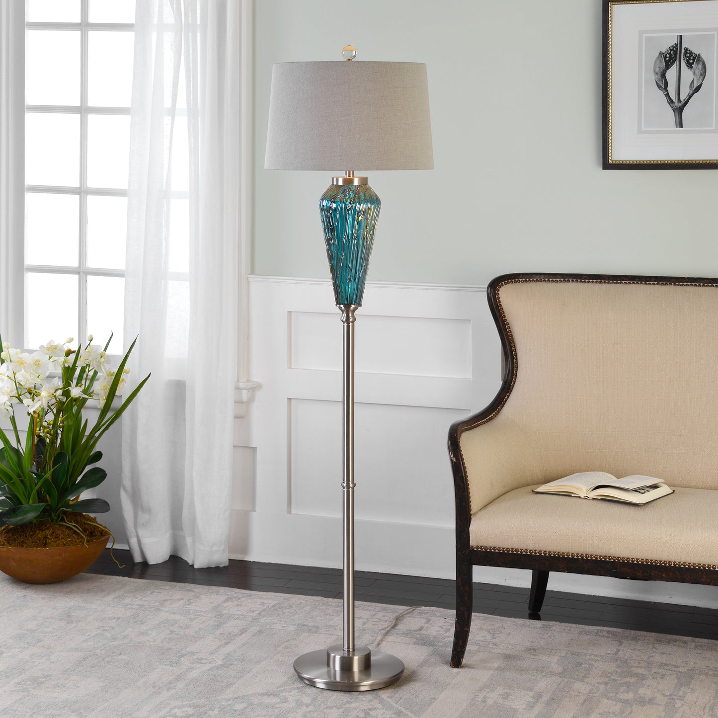 Uttermost 28101 Almanzora Blue Glass Floor Lamp