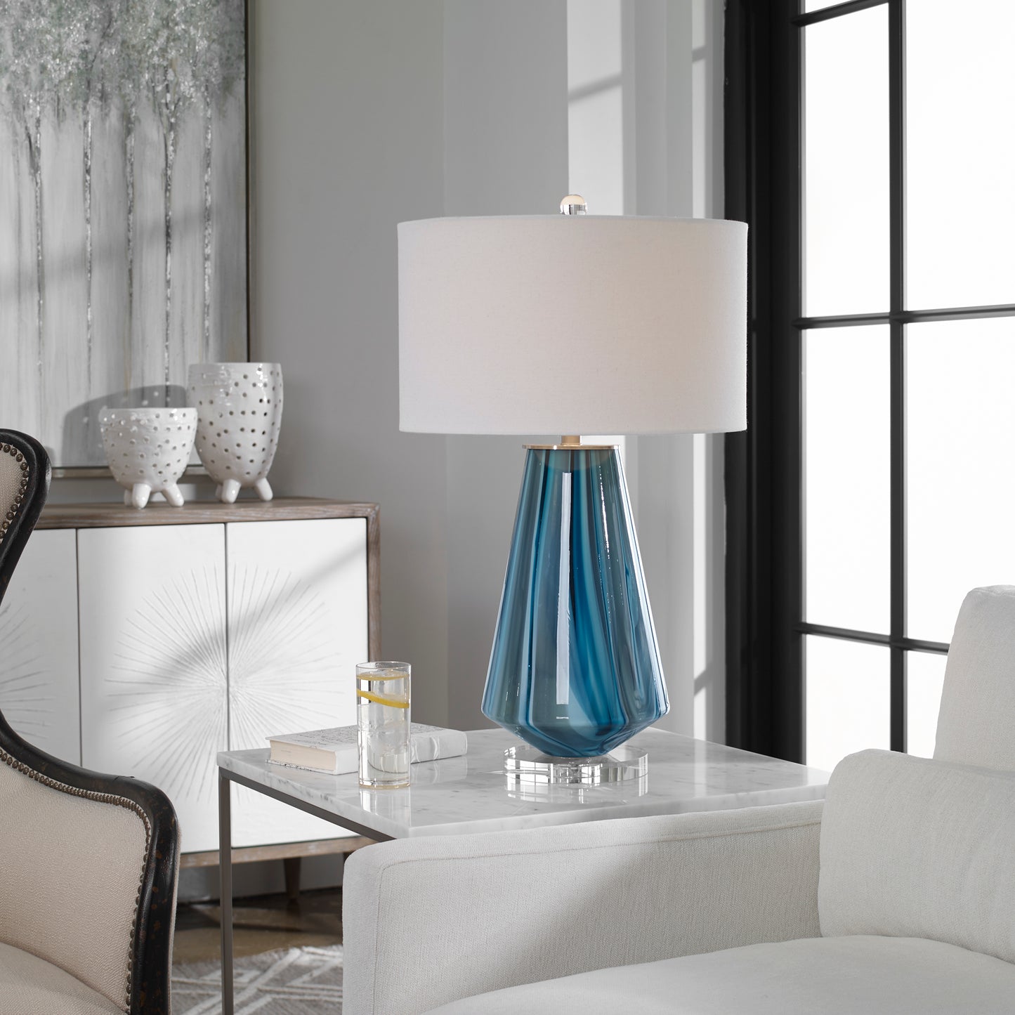 Uttermost 27225-1 Pescara Teal-Gray Glass Lamp