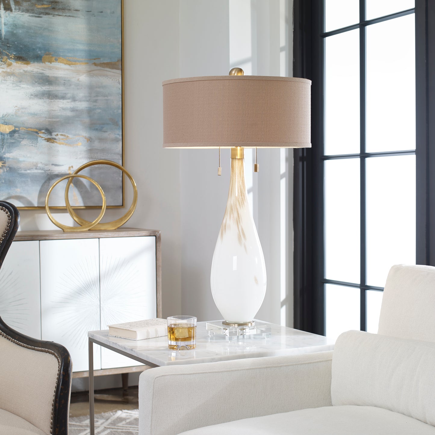 Uttermost 27201 Cardoni White Glass Table Lamp
