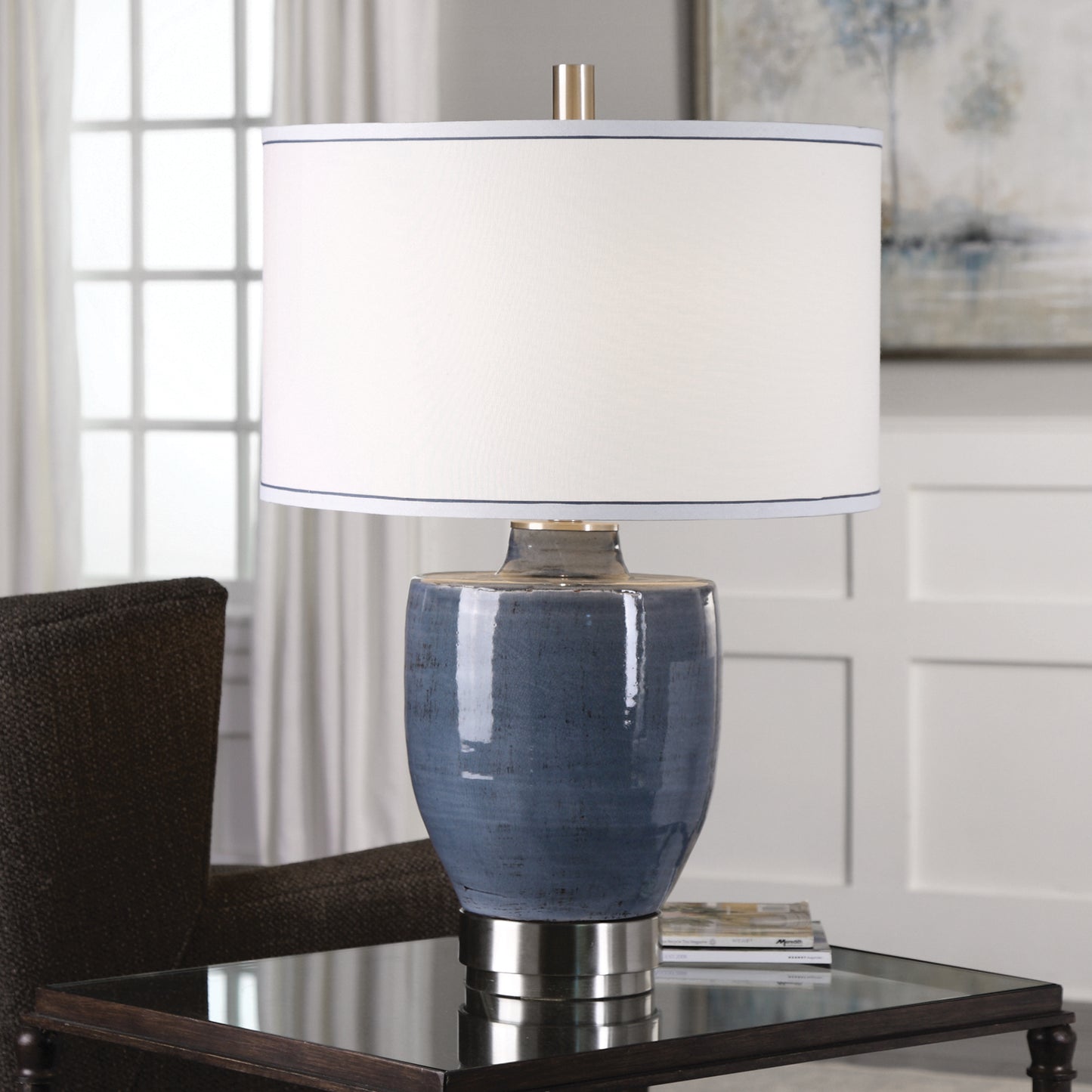Uttermost 27339-1 Sylvaine Blue-Gray Glaze Lamp