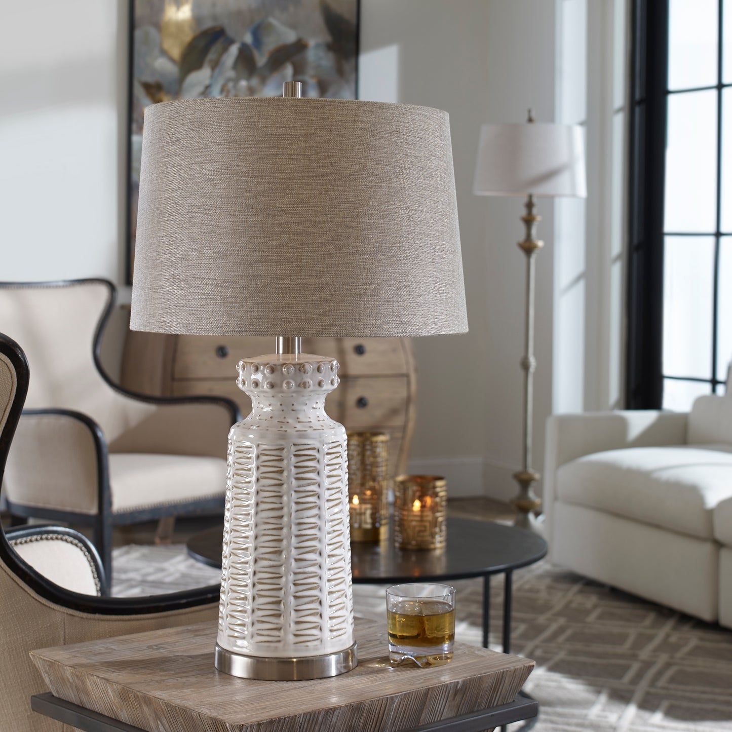 Uttermost 27535-1 Kansa Distressed White Table Lamp