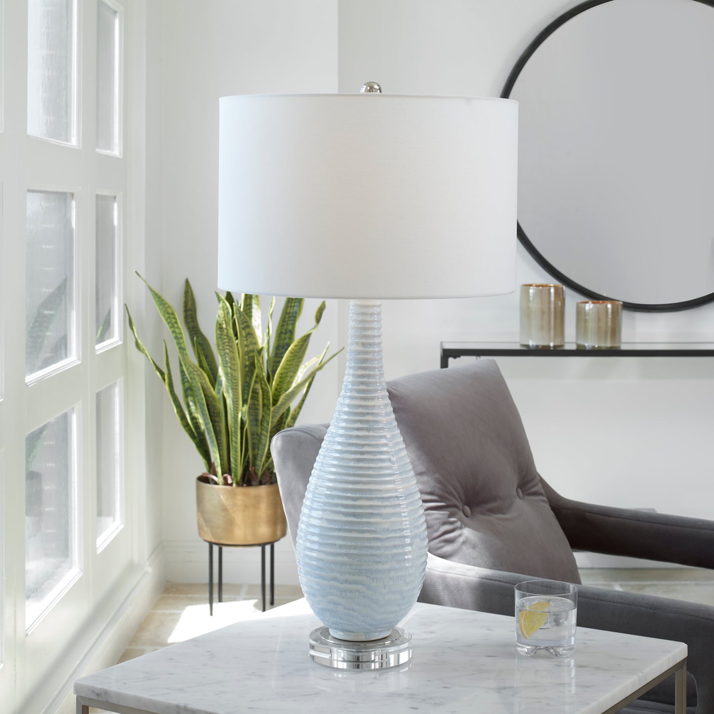 Uttermost 29998-1 Clariot Ribbed Blue Table Lamp