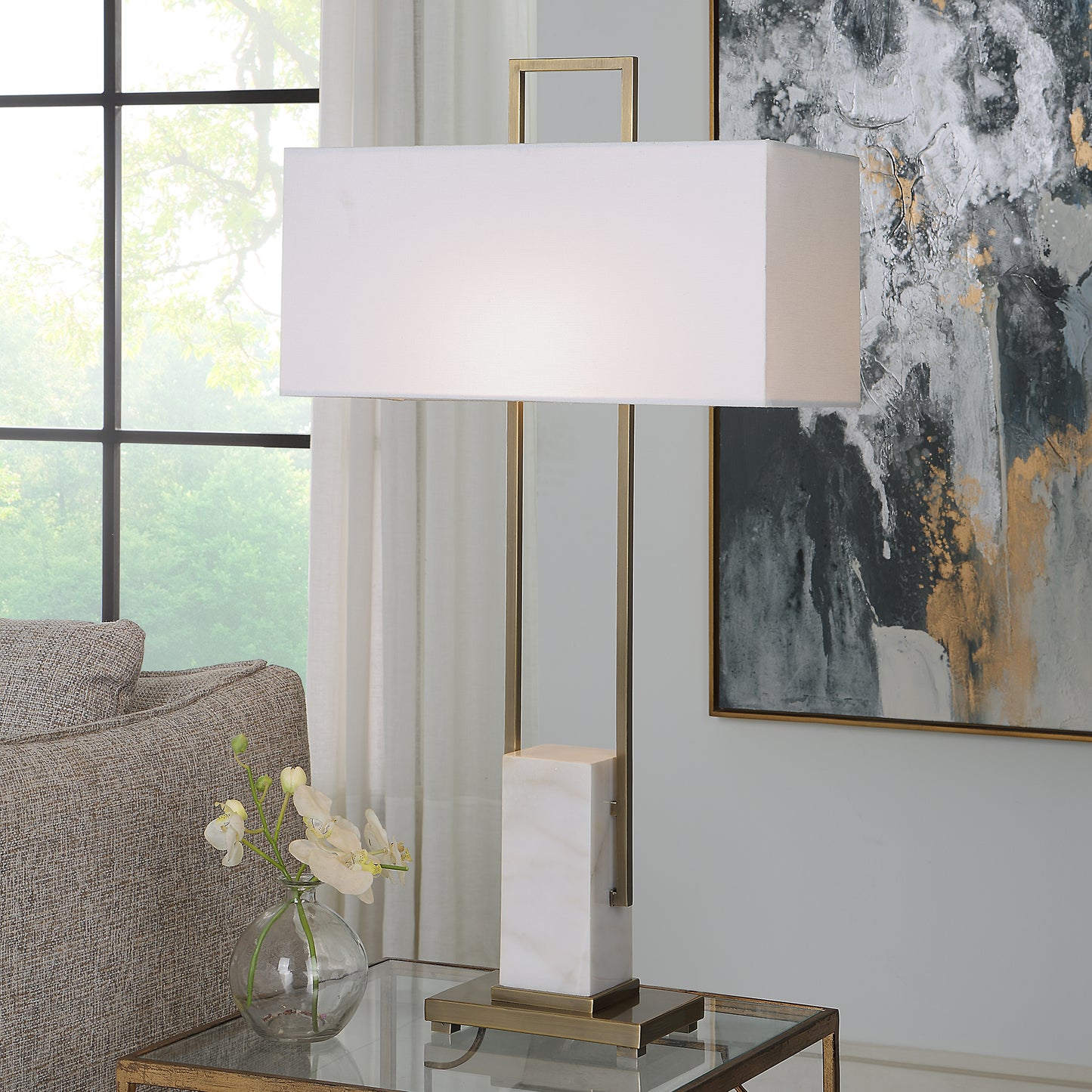 Uttermost 30160 Column White Marble Table Lamp