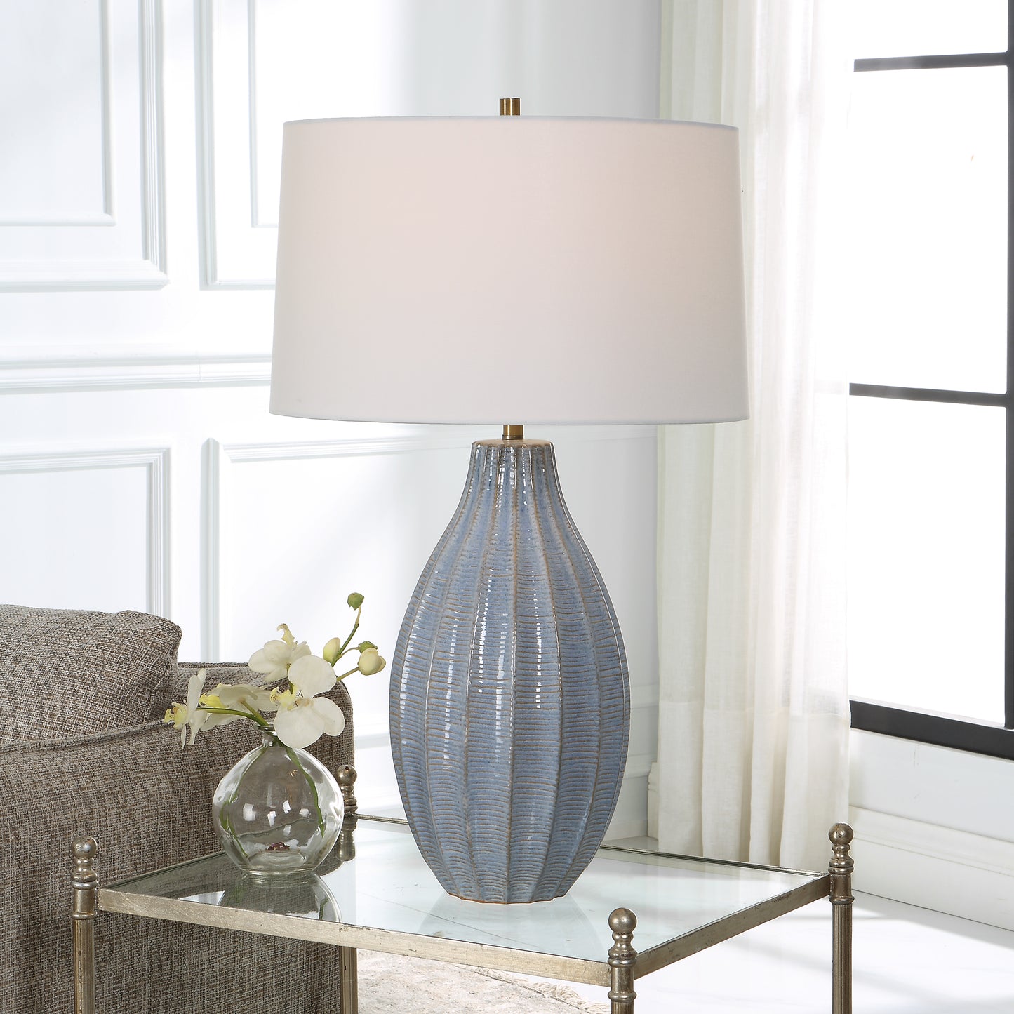 Uttermost 30161-1 Veston Blue Glaze Table Lamp