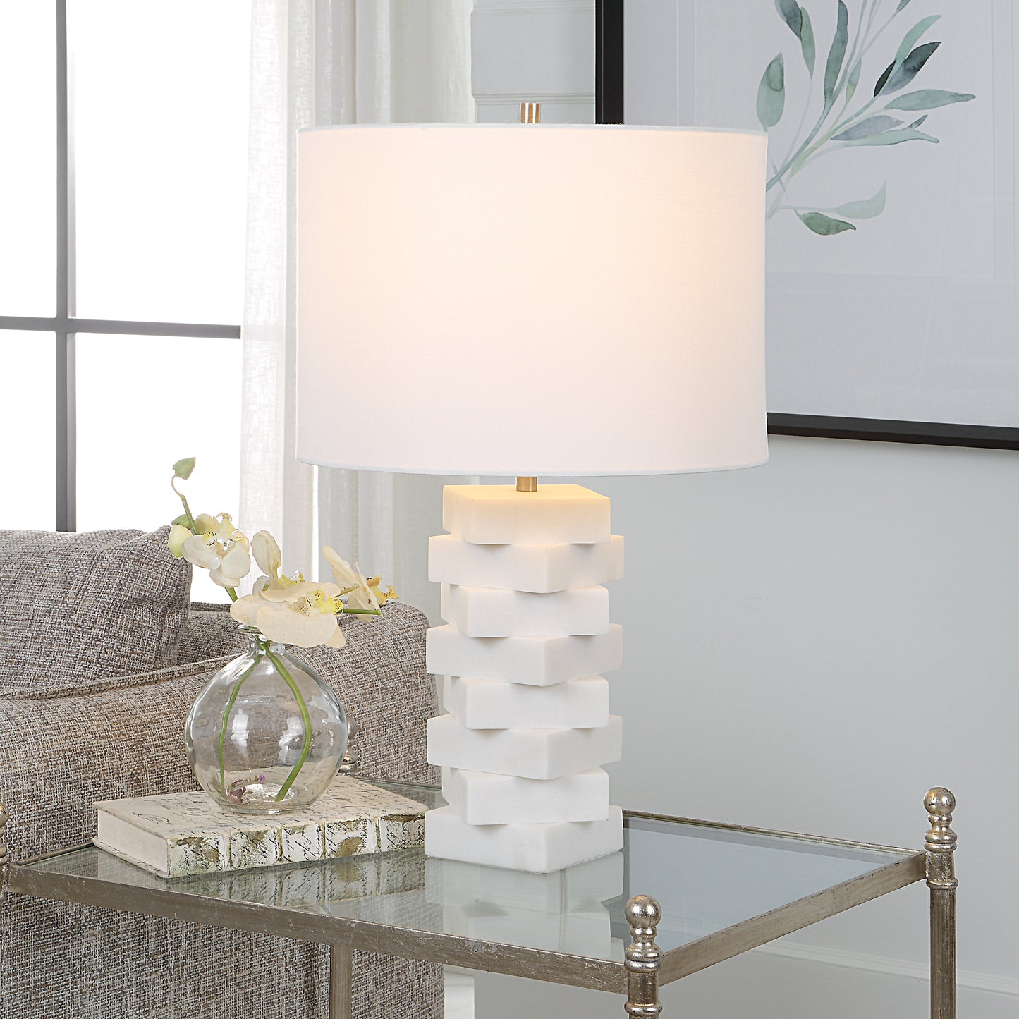 Uttermost 30164-1 Ascent White Geometric Table Lamp
