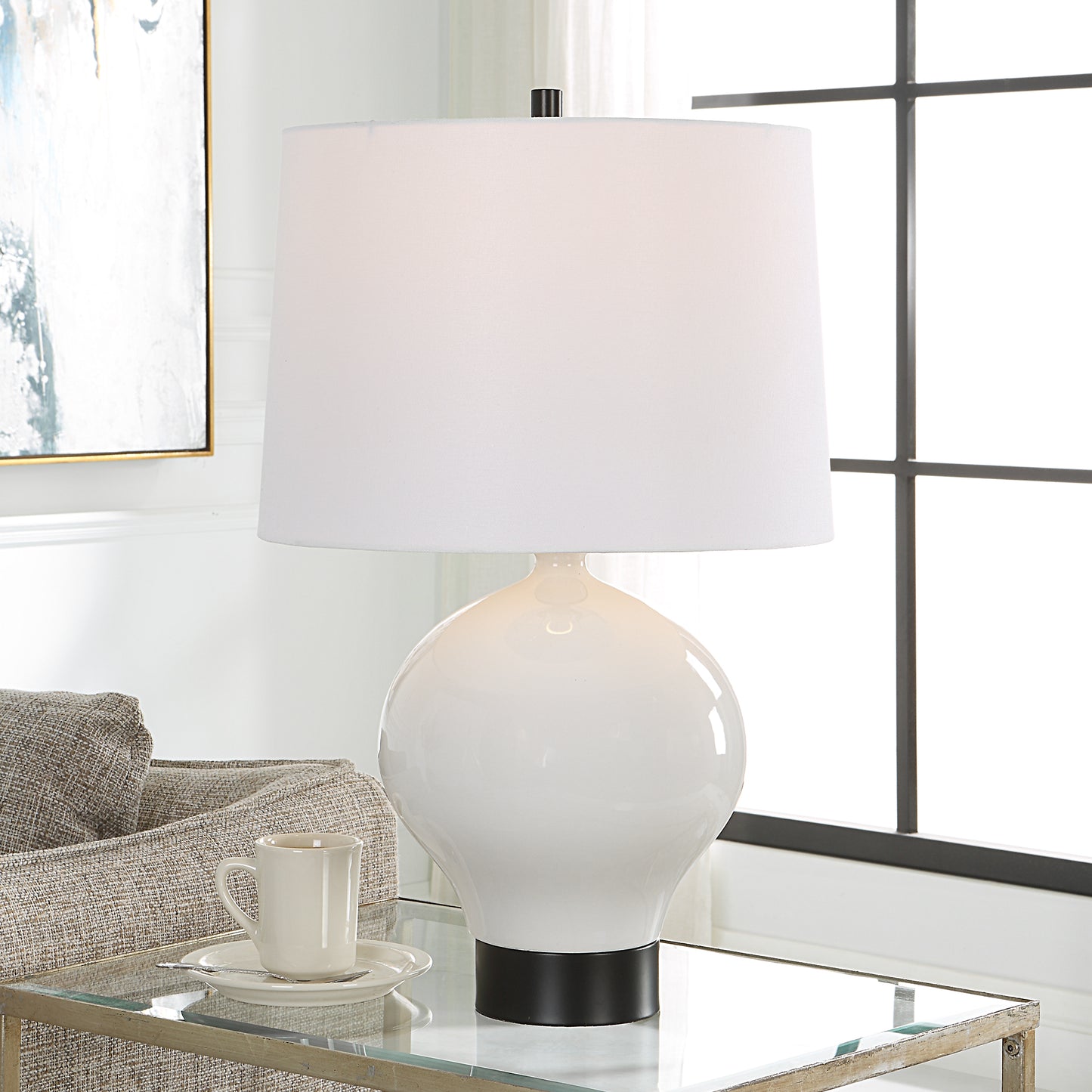 Uttermost 30182-1 Collar Gloss White Table Lamp