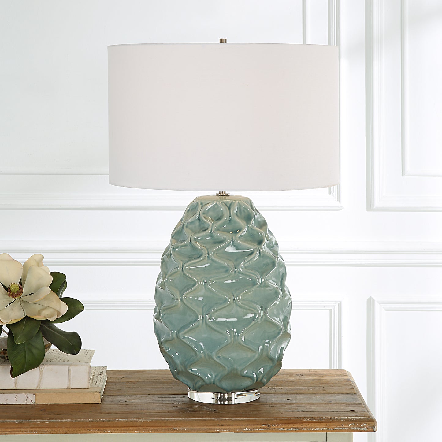 Uttermost 30193 Laced Up Sea Foam Glass Table Lamp
