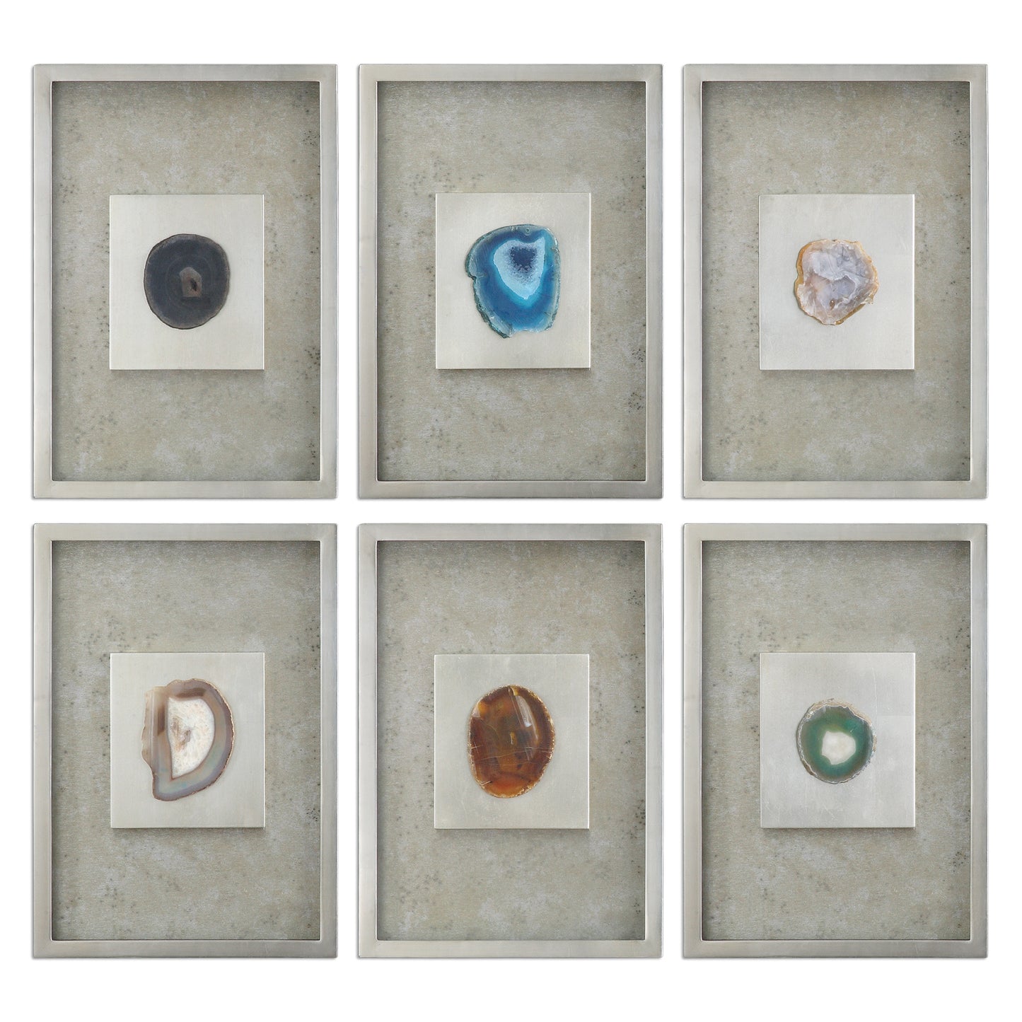 Uttermost 14555 Agate Stone Silver Wall Art S/6
