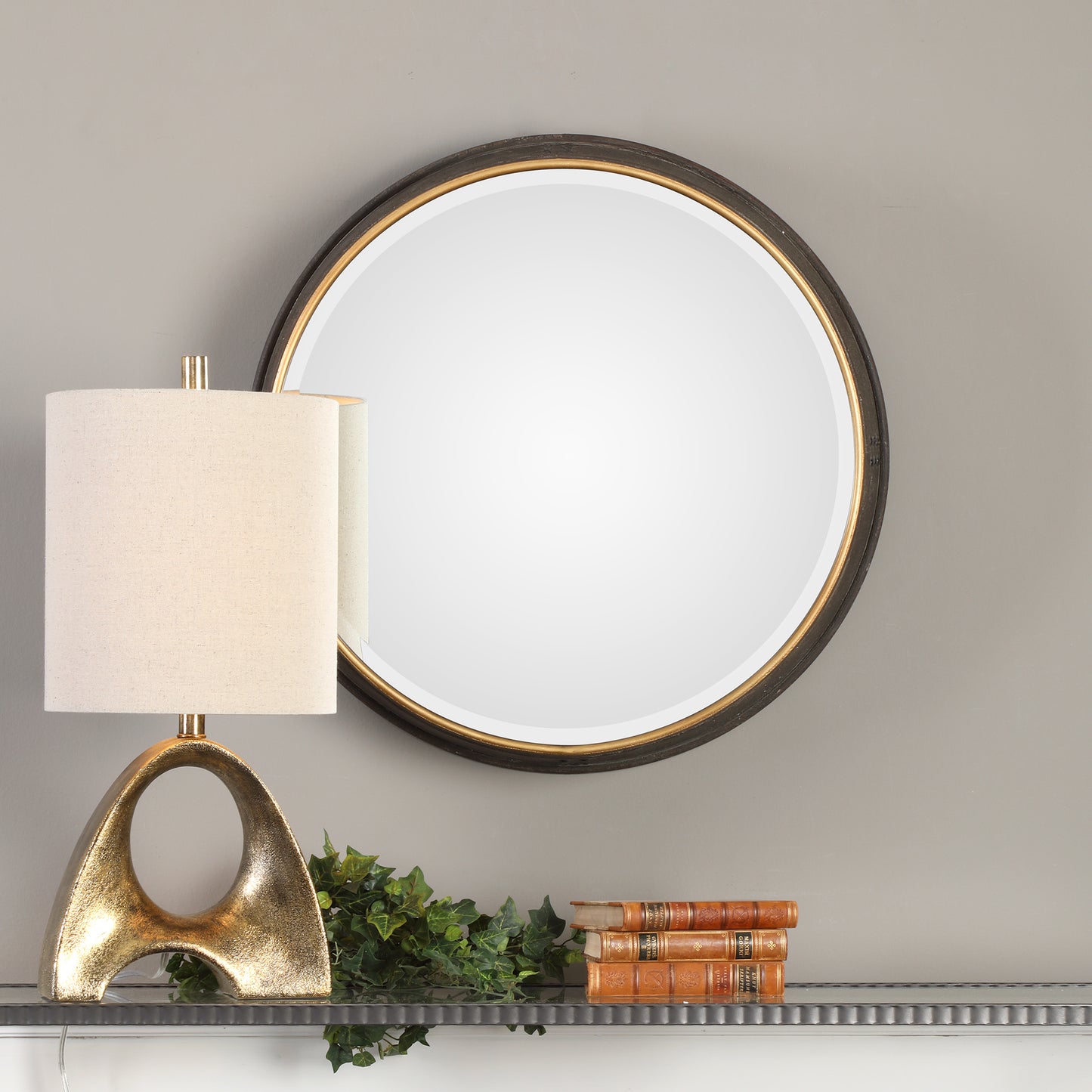 Uttermost 09372 Sturdivant Antiqued Gold Round Mirror