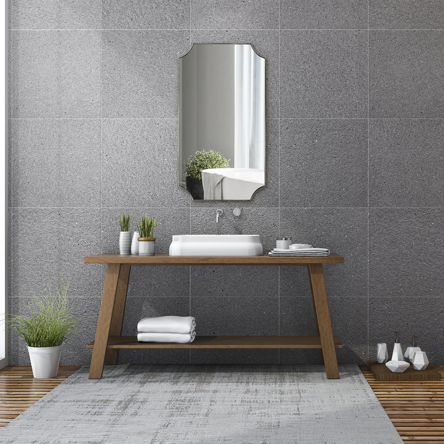 Uttermost 09710 Lennox Nickel Scalloped Corner Mirror