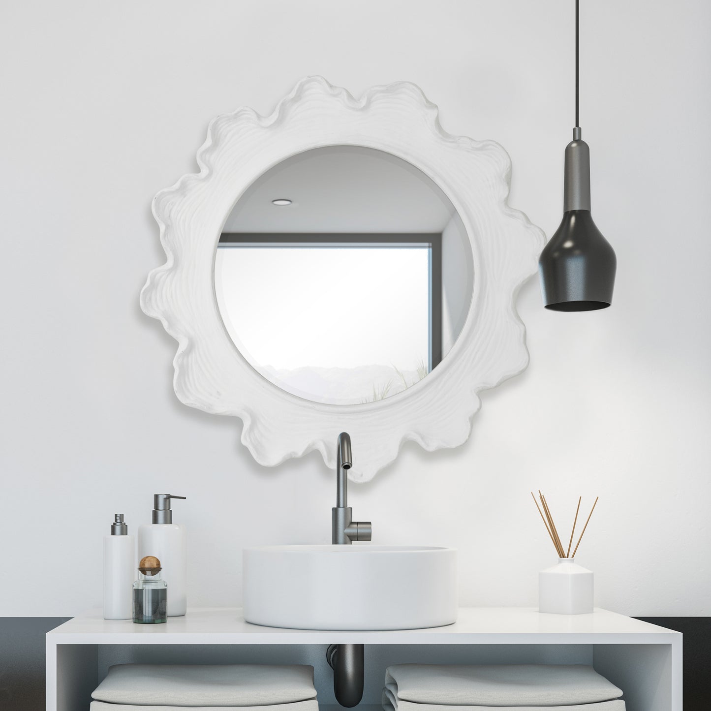 Uttermost 09797 Sea Coral White Round Mirror