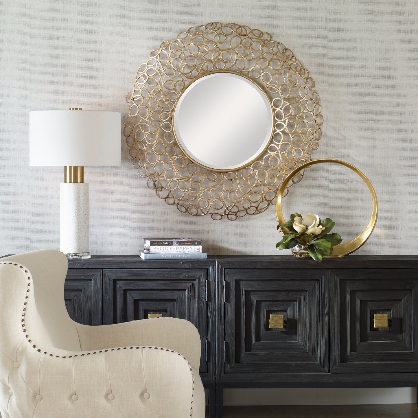 Uttermost 09850 Swirl Round Gold Mirror