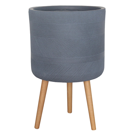 Midmod Cylinder Pot with Wooden Legs, Washed Black (No Drain Hole)