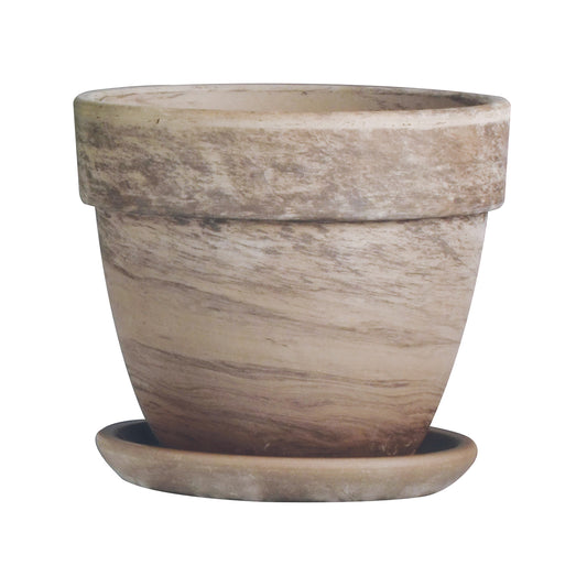 German Basalt Clay Terracotta Pot with Attached Saucer